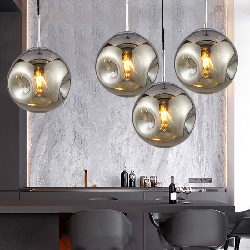 Modern Style 1 Bulb Pendant Light with Concave Glass Shade Silver/Red Global Hanging Light Fixture for Restaurant Silver Clearhalo 'Ceiling Lights' 'Glass shade' 'Glass' 'Modern Pendants' 'Modern' 'Pendant Lights' 'Pendants' Lighting' 119273