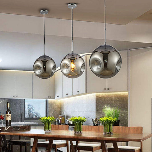 Modern Style 1 Bulb Pendant Light with Concave Glass Shade Silver/Red Global Hanging Light Fixture for Restaurant Clearhalo 'Ceiling Lights' 'Glass shade' 'Glass' 'Modern Pendants' 'Modern' 'Pendant Lights' 'Pendants' Lighting' 119274