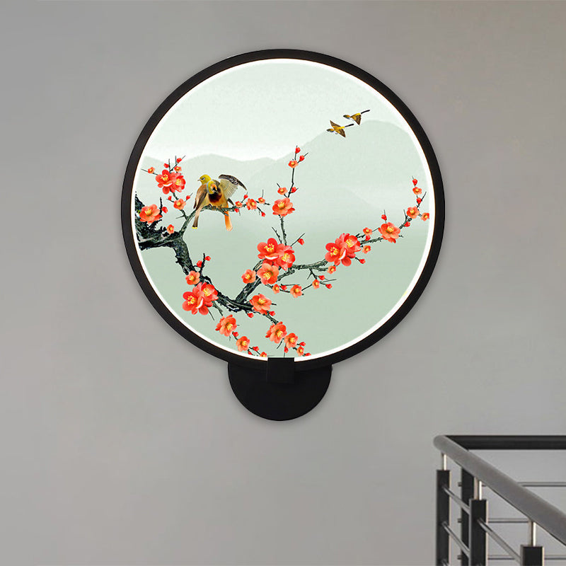 Circular Natural View Wall Lamp Chinese Metal LED Black Wall Mural Light for Bedroom Clearhalo 'Wall Lamps & Sconces' 'Wall Lights' Lighting' 1192753