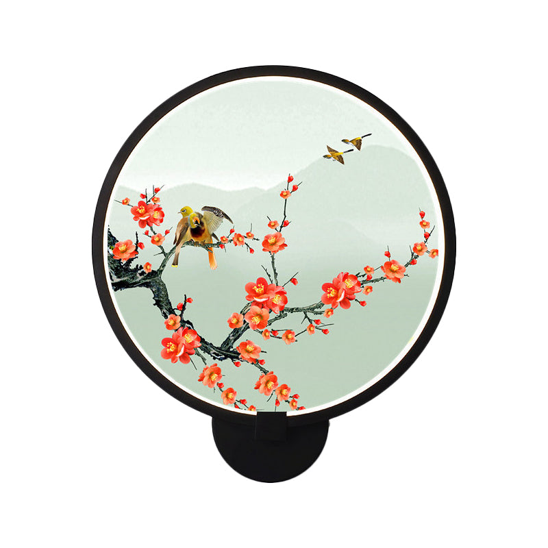 Circular Natural View Wall Lamp Chinese Metal LED Black Wall Mural Light for Bedroom Clearhalo 'Wall Lamps & Sconces' 'Wall Lights' Lighting' 1192754