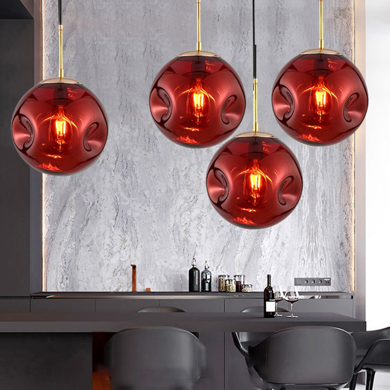 Modern Style 1 Bulb Pendant Light with Concave Glass Shade Silver/Red Global Hanging Light Fixture for Restaurant Red Clearhalo 'Ceiling Lights' 'Glass shade' 'Glass' 'Modern Pendants' 'Modern' 'Pendant Lights' 'Pendants' Lighting' 119276