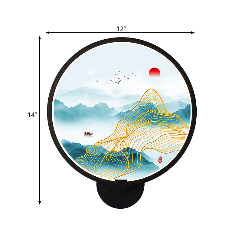 Circular Natural View Wall Lamp Chinese Metal LED Black Wall Mural Light for Bedroom Clearhalo 'Wall Lamps & Sconces' 'Wall Lights' Lighting' 1192760