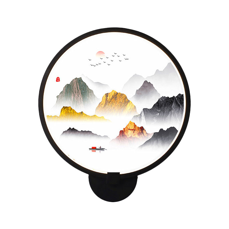 Circular Natural View Wall Lamp Chinese Metal LED Black Wall Mural Light for Bedroom Clearhalo 'Wall Lamps & Sconces' 'Wall Lights' Lighting' 1192764