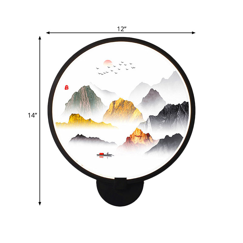 Circular Natural View Wall Lamp Chinese Metal LED Black Wall Mural Light for Bedroom Clearhalo 'Wall Lamps & Sconces' 'Wall Lights' Lighting' 1192765