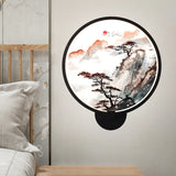 LED Hallway Wall Lighting Fixture Chinese Black Pine Tree and Mountain Mural Light with Round Acrylic Shade Clearhalo 'Wall Lamps & Sconces' 'Wall Lights' Lighting' 1192767