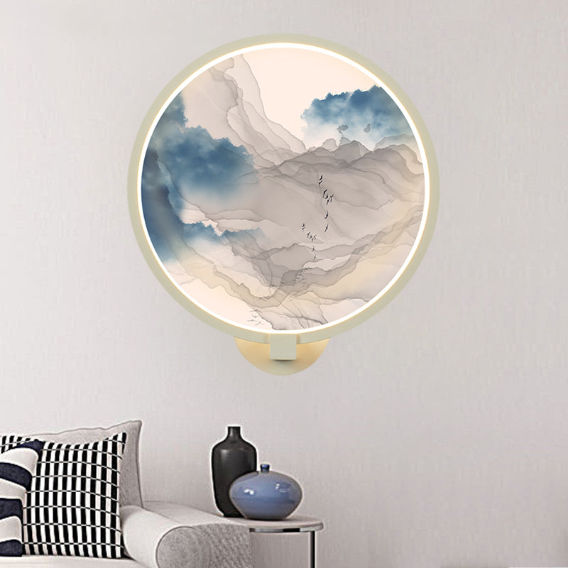 Rounded Acrylic Mountain Wall Lighting Chinese LED White Wall Mural Lamp for Living Room White C Clearhalo 'Wall Lamps & Sconces' 'Wall Lights' Lighting' 1192770