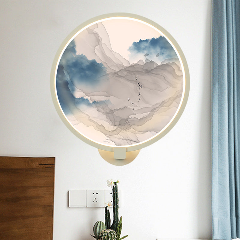 Rounded Acrylic Mountain Wall Lighting Chinese LED White Wall Mural Lamp for Living Room Clearhalo 'Wall Lamps & Sconces' 'Wall Lights' Lighting' 1192771