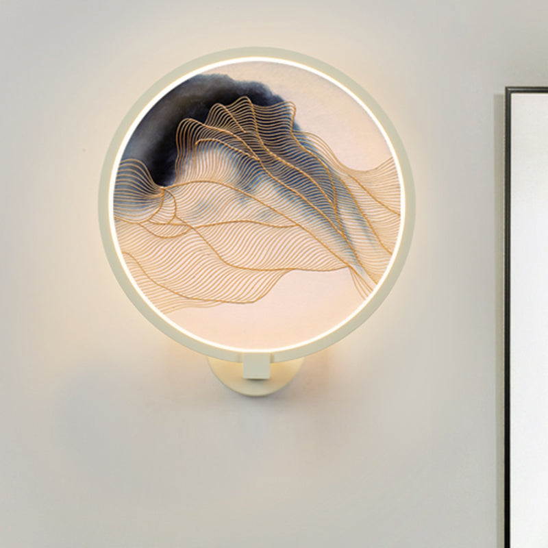 Rounded Acrylic Mountain Wall Lighting Chinese LED White Wall Mural Lamp for Living Room White B Clearhalo 'Wall Lamps & Sconces' 'Wall Lights' Lighting' 1192775