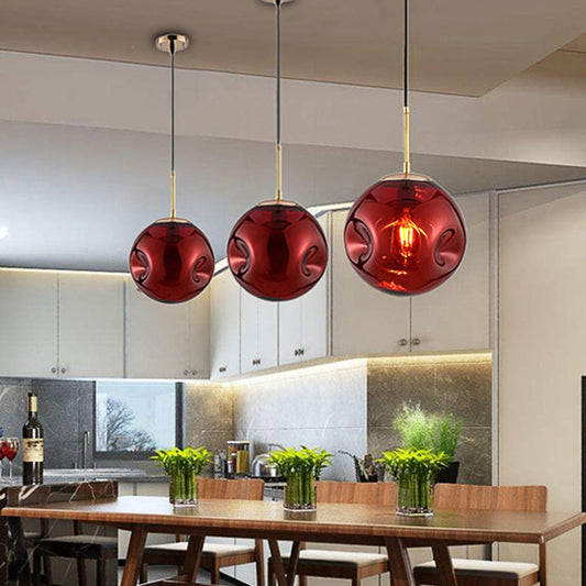 Modern Style 1 Bulb Pendant Light with Concave Glass Shade Silver/Red Global Hanging Light Fixture for Restaurant Clearhalo 'Ceiling Lights' 'Glass shade' 'Glass' 'Modern Pendants' 'Modern' 'Pendant Lights' 'Pendants' Lighting' 119277