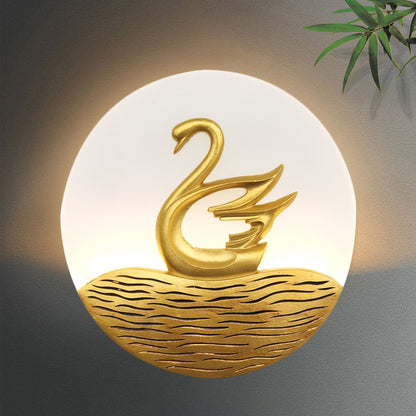 Circular Acrylic Swan Patterned Wall Light Chinese Style LED Gold Wall Mural Lamp for Corridor Gold Clearhalo 'Wall Lamps & Sconces' 'Wall Lights' Lighting' 1193065