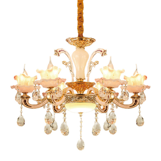 Frosted Glass Ruffle Chandelier Mid Century 6-Light Dining Room Pendant Ceiling Light in Rose Gold Clearhalo 'Ceiling Lights' 'Chandeliers' Lighting' options 1193119
