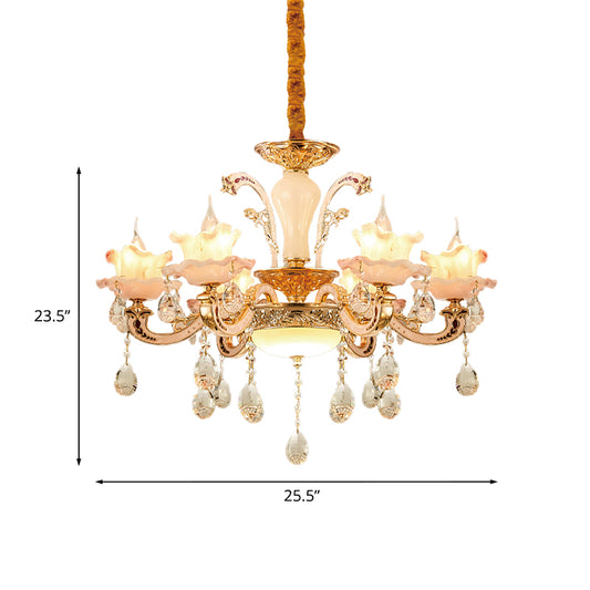 Frosted Glass Ruffle Chandelier Mid Century 6-Light Dining Room Pendant Ceiling Light in Rose Gold Clearhalo 'Ceiling Lights' 'Chandeliers' Lighting' options 1193121