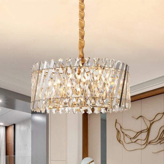 Drum-Shape Bedroom Pendant Chandelier Modern Style Crystal 5 Bulbs Clear Hanging Light Clearhalo 'Ceiling Lights' 'Chandeliers' 'Clear' 'Industrial' 'Modern Chandeliers' 'Modern' 'Tiffany' 'Traditional Chandeliers' Lighting' 1193123