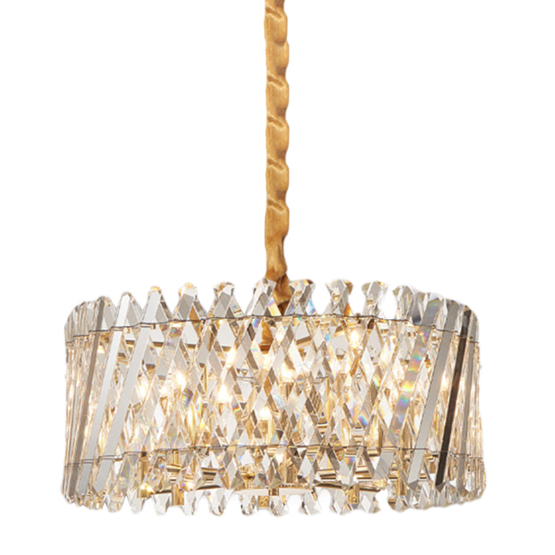 Drum-Shape Bedroom Pendant Chandelier Modern Style Crystal 5 Bulbs Clear Hanging Light Clearhalo 'Ceiling Lights' 'Chandeliers' 'Clear' 'Industrial' 'Modern Chandeliers' 'Modern' 'Tiffany' 'Traditional Chandeliers' Lighting' 1193124