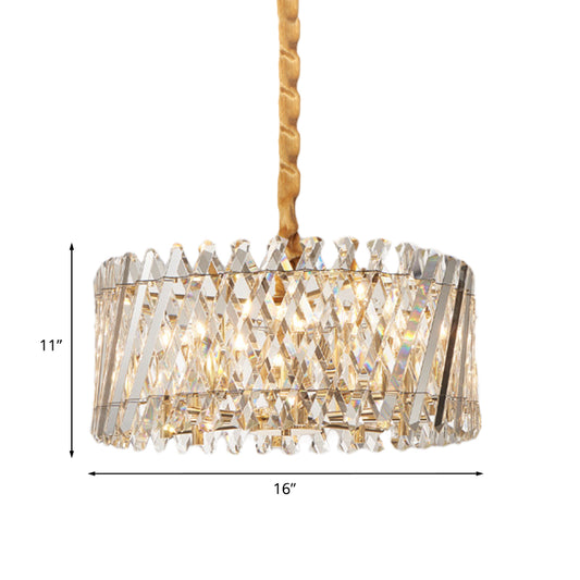 Drum-Shape Bedroom Pendant Chandelier Modern Style Crystal 5 Bulbs Clear Hanging Light Clearhalo 'Ceiling Lights' 'Chandeliers' 'Clear' 'Industrial' 'Modern Chandeliers' 'Modern' 'Tiffany' 'Traditional Chandeliers' Lighting' 1193125