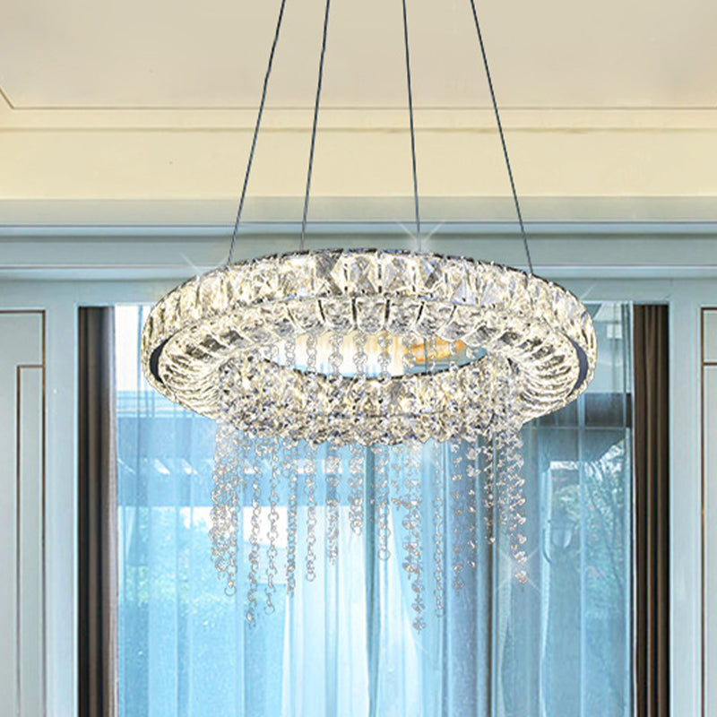 Minimalist Hoop Chandelier Pendant Clear Crystal LED Suspension Light with Fringe Clear Clearhalo 'Ceiling Lights' 'Chandeliers' 'Clear' 'Industrial' 'Modern Chandeliers' 'Modern' 'Tiffany' 'Traditional Chandeliers' Lighting' 1193130
