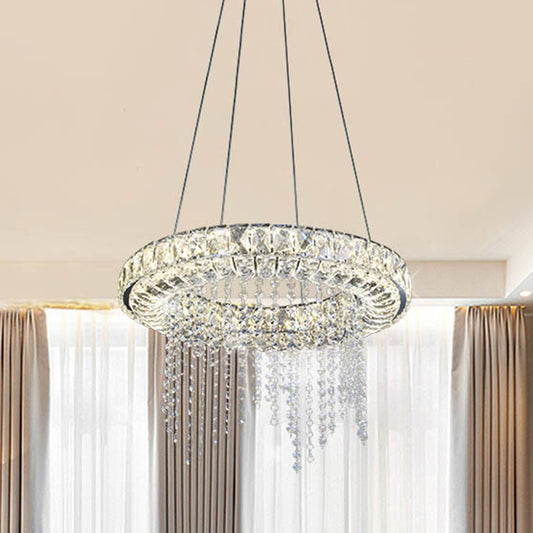 Minimalist Hoop Chandelier Pendant Clear Crystal LED Suspension Light with Fringe Clearhalo 'Ceiling Lights' 'Chandeliers' 'Clear' 'Industrial' 'Modern Chandeliers' 'Modern' 'Tiffany' 'Traditional Chandeliers' Lighting' 1193131
