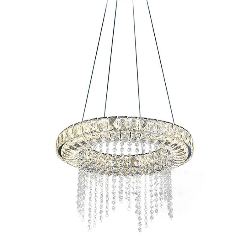 Minimalist Hoop Chandelier Pendant Clear Crystal LED Suspension Light with Fringe Clearhalo 'Ceiling Lights' 'Chandeliers' 'Clear' 'Industrial' 'Modern Chandeliers' 'Modern' 'Tiffany' 'Traditional Chandeliers' Lighting' 1193132