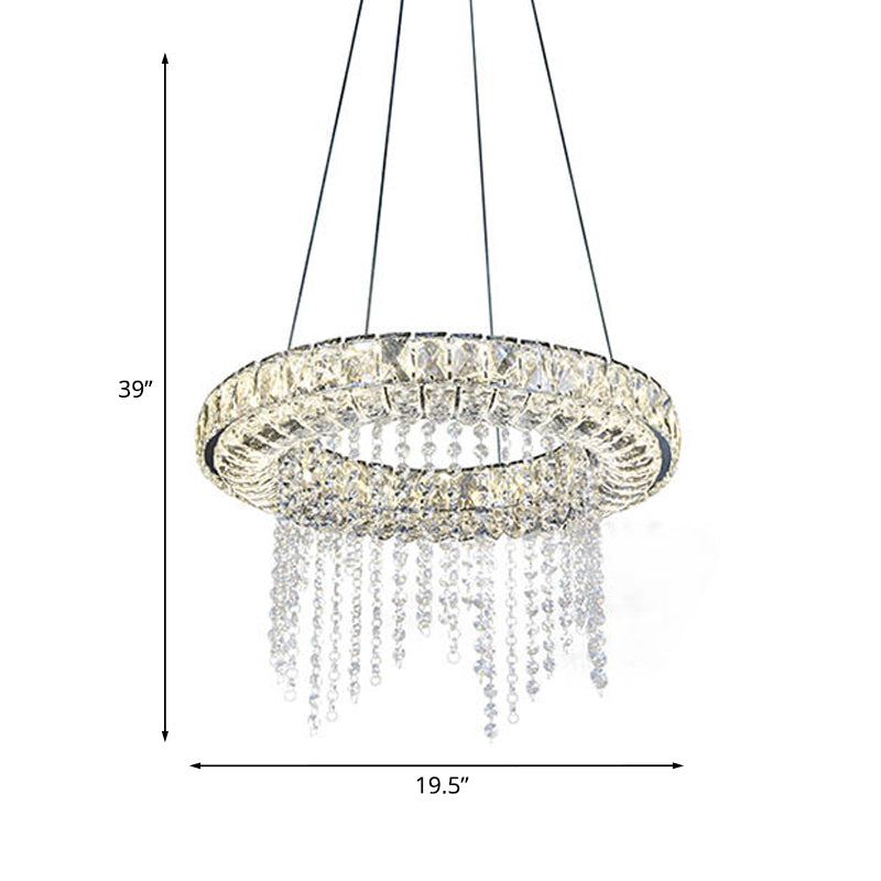 Minimalist Hoop Chandelier Pendant Clear Crystal LED Suspension Light with Fringe Clearhalo 'Ceiling Lights' 'Chandeliers' 'Clear' 'Industrial' 'Modern Chandeliers' 'Modern' 'Tiffany' 'Traditional Chandeliers' Lighting' 1193133