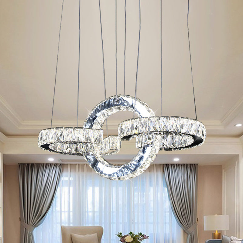 Beveled Crystal LED Pendant Lighting Modernist Black Interlocking Rings Dining Room Chandelier Clearhalo 'Ceiling Lights' 'Chandeliers' 'Modern Chandeliers' 'Modern' Lighting' 1193135