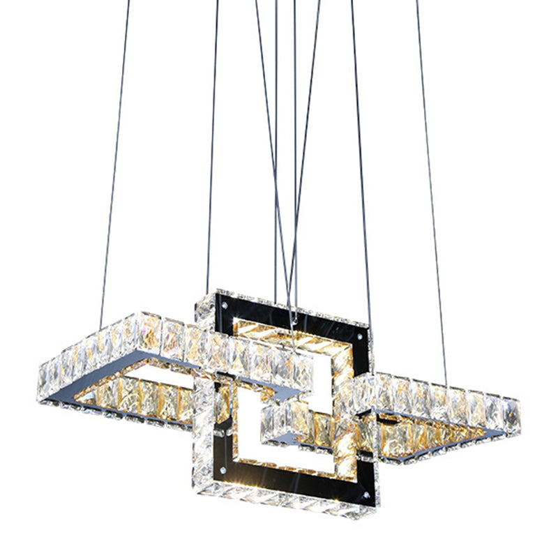 Remote Control LED Pendant Light Minimalist Living Room Chandelier with Square Clear Crystal Frame Clearhalo 'Ceiling Lights' 'Chandeliers' 'Clear' 'Industrial' 'Modern Chandeliers' 'Modern' 'Tiffany' 'Traditional Chandeliers' Lighting' 1193139