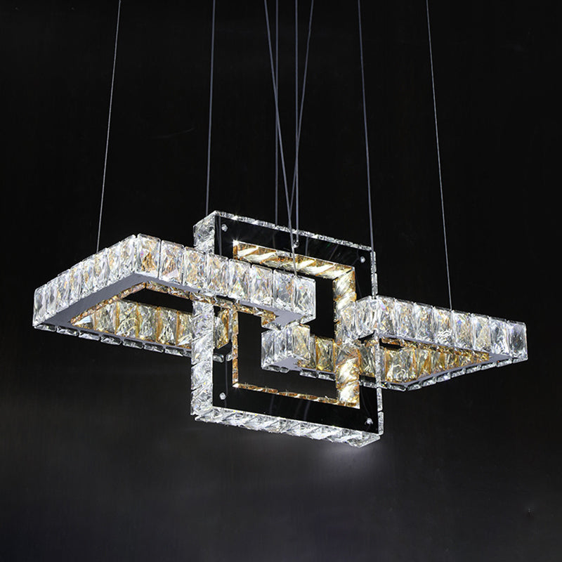 Remote Control LED Pendant Light Minimalist Living Room Chandelier with Square Clear Crystal Frame Clearhalo 'Ceiling Lights' 'Chandeliers' 'Clear' 'Industrial' 'Modern Chandeliers' 'Modern' 'Tiffany' 'Traditional Chandeliers' Lighting' 1193140