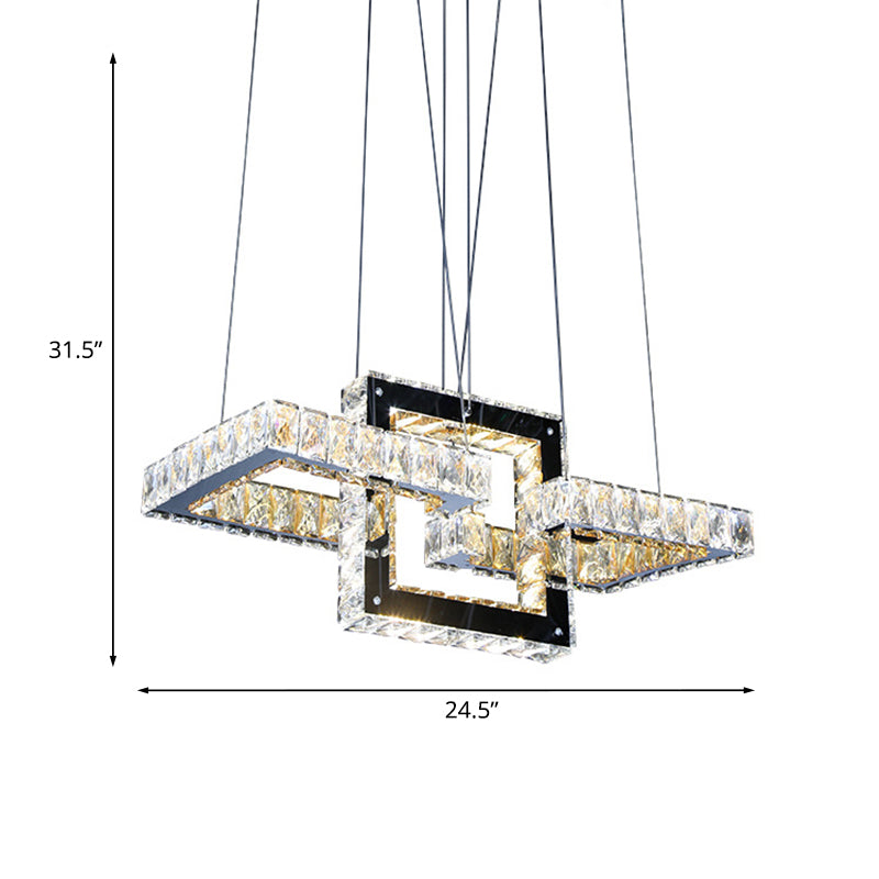Remote Control LED Pendant Light Minimalist Living Room Chandelier with Square Clear Crystal Frame Clearhalo 'Ceiling Lights' 'Chandeliers' 'Clear' 'Industrial' 'Modern Chandeliers' 'Modern' 'Tiffany' 'Traditional Chandeliers' Lighting' 1193141