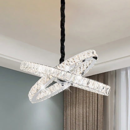 Simple Crossed Rings Chandelier Beveled Crystal Encrusted LED Hanging Pendant Light in Stainless Steel Stainless-Steel Clearhalo 'Ceiling Lights' 'Chandeliers' 'Modern Chandeliers' 'Modern' Lighting' 1193159