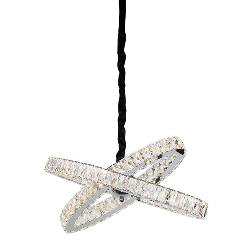 Simple Crossed Rings Chandelier Beveled Crystal Encrusted LED Hanging Pendant Light in Stainless Steel Clearhalo 'Ceiling Lights' 'Chandeliers' 'Modern Chandeliers' 'Modern' Lighting' 1193161