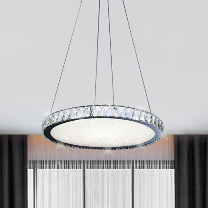Disc Shaped LED Suspension Light Simplicity Stainless Steel Crystal Pendant Chandelier for Living Room Stainless-Steel Clearhalo 'Ceiling Lights' 'Chandeliers' 'Modern Chandeliers' 'Modern' Lighting' 1193163