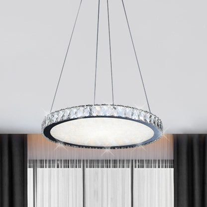 Disc Shaped LED Suspension Light Simplicity Stainless Steel Crystal Pendant Chandelier for Living Room Stainless-Steel Clearhalo 'Ceiling Lights' 'Chandeliers' 'Modern Chandeliers' 'Modern' Lighting' 1193163