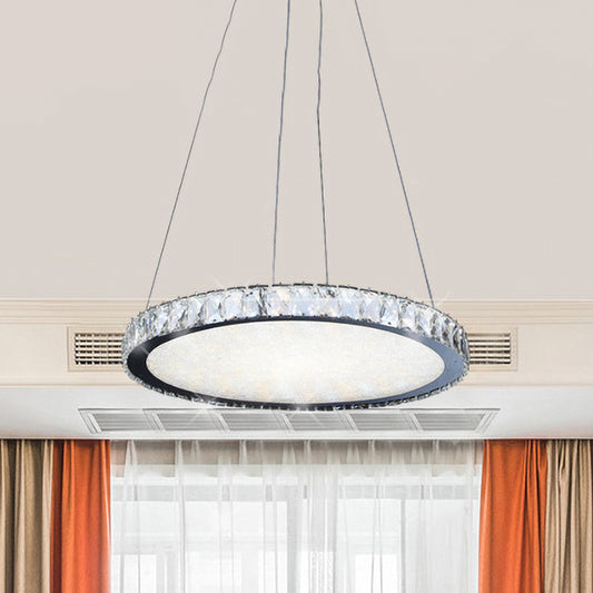 Disc Shaped LED Suspension Light Simplicity Stainless Steel Crystal Pendant Chandelier for Living Room Clearhalo 'Ceiling Lights' 'Chandeliers' 'Modern Chandeliers' 'Modern' Lighting' 1193164
