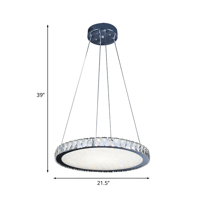 Disc Shaped LED Suspension Light Simplicity Stainless Steel Crystal Pendant Chandelier for Living Room Clearhalo 'Ceiling Lights' 'Chandeliers' 'Modern Chandeliers' 'Modern' Lighting' 1193166
