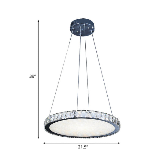 Disc Shaped LED Suspension Light Simplicity Stainless Steel Crystal Pendant Chandelier for Living Room Clearhalo 'Ceiling Lights' 'Chandeliers' 'Modern Chandeliers' 'Modern' Lighting' 1193166
