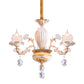 3 Bulbs Ceiling Chandelier Postmodern Flower Buds Crystal Hanging Light with Ceramic Accent, Gold Clearhalo 'Ceiling Lights' 'Chandeliers' Lighting' options 1193173