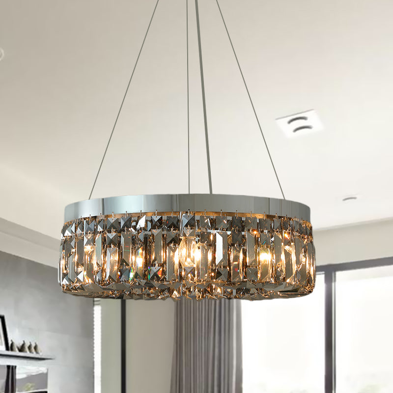 K9 Crystal Prism Smoke Grey Drop Lamp Round 6 Heads Modern Style Chandelier Light Fixture Smoke Gray Clearhalo 'Ceiling Lights' 'Chandeliers' 'Modern Chandeliers' 'Modern' Lighting' 1193179