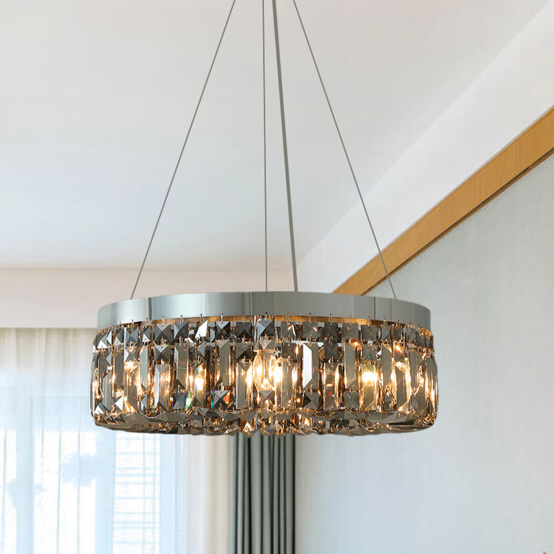 K9 Crystal Prism Smoke Grey Drop Lamp Round 6 Heads Modern Style Chandelier Light Fixture Clearhalo 'Ceiling Lights' 'Chandeliers' 'Modern Chandeliers' 'Modern' Lighting' 1193180