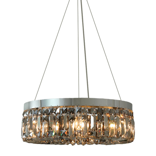 K9 Crystal Prism Smoke Grey Drop Lamp Round 6 Heads Modern Style Chandelier Light Fixture Clearhalo 'Ceiling Lights' 'Chandeliers' 'Modern Chandeliers' 'Modern' Lighting' 1193181