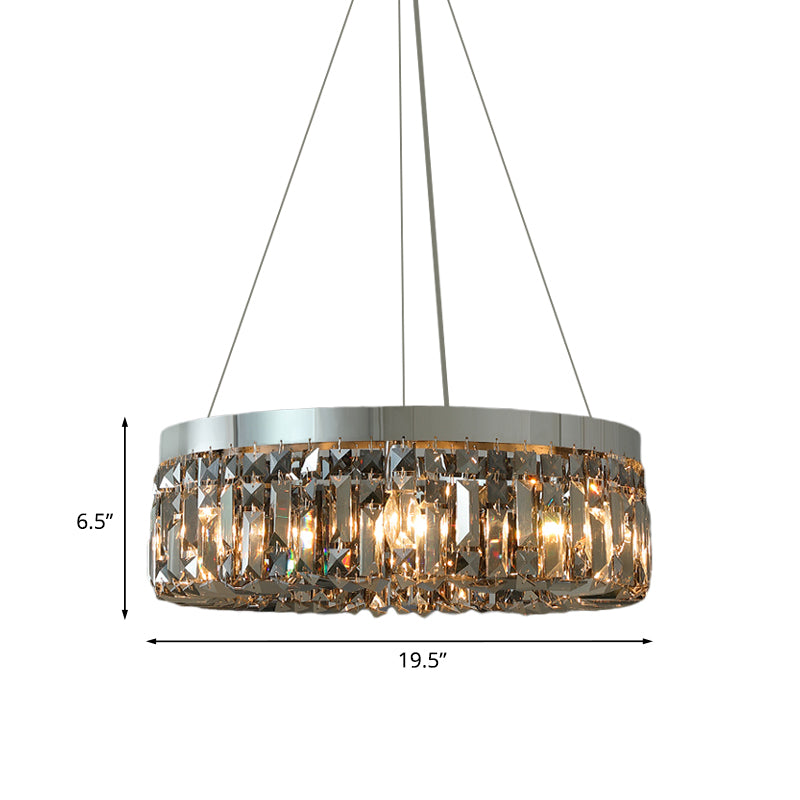 K9 Crystal Prism Smoke Grey Drop Lamp Round 6 Heads Modern Style Chandelier Light Fixture Clearhalo 'Ceiling Lights' 'Chandeliers' 'Modern Chandeliers' 'Modern' Lighting' 1193182