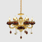 Red Glass Candelabra Chandelier Vintage 6-Head Suspended Lighting Fixture over Dining Table Clearhalo 'Ceiling Lights' 'Chandeliers' Lighting' options 1193193