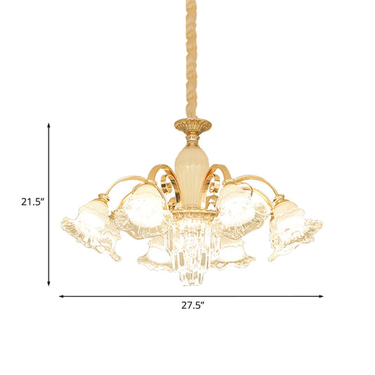 Gold 8 Lights Ceiling Pendant Modern Clear and Frosted Glass Flower Chandelier with Crystal Accent Clearhalo 'Ceiling Lights' 'Chandeliers' 'Modern Chandeliers' 'Modern' Lighting' 1193198