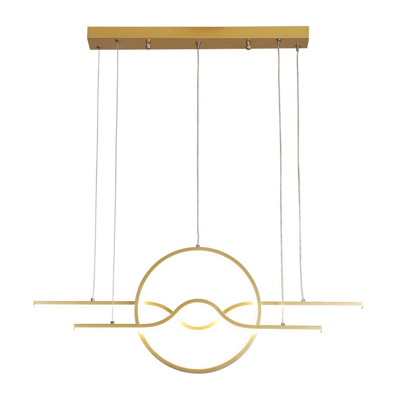 Modern Wavy and Ring Island Lamp Metallic Dining Room LED Pendulum Light in Gold, White/Warm Light Clearhalo 'Ceiling Lights' 'Island Lights' Lighting' 1193402