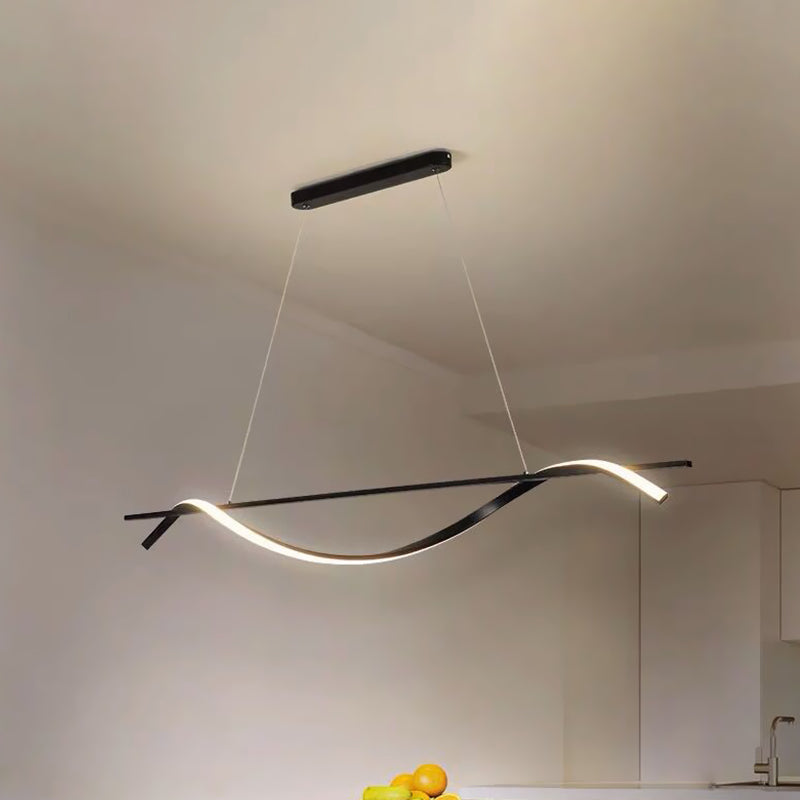 Acrylic Swirling Island Pendant Light Simple 39"/47" W LED Black Hanging Ceiling Lamp in White/Warm Light Clearhalo 'Ceiling Lights' 'Island Lights' Lighting' 1193405