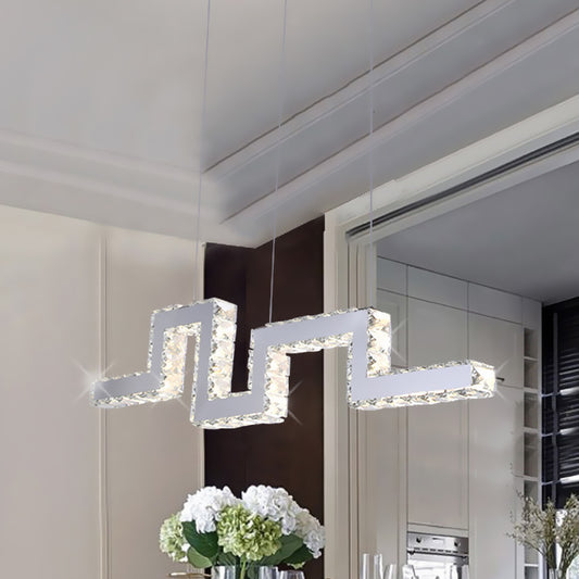 Minimalist Maze Line Art Island Lamp Crystal Encrusted LED Hanging Pendant in Stainless Steel Clearhalo 'Ceiling Lights' 'Island Lights' Lighting' 1193452