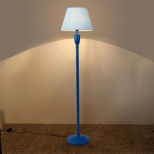Blue 1 Bulb Floor Standing Lamp Vintage Style Fabric Barrel Shaped Floor Light for Bedroom Blue Clearhalo 'Floor Lamps' 'Lamps' Lighting' 1193565
