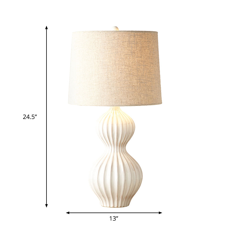 1-Head Fabric Nightstand Lamp Retro Style Flaxen Drum Shade Study Room Table Light Clearhalo 'Lamps' 'Table Lamps' Lighting' 1193572