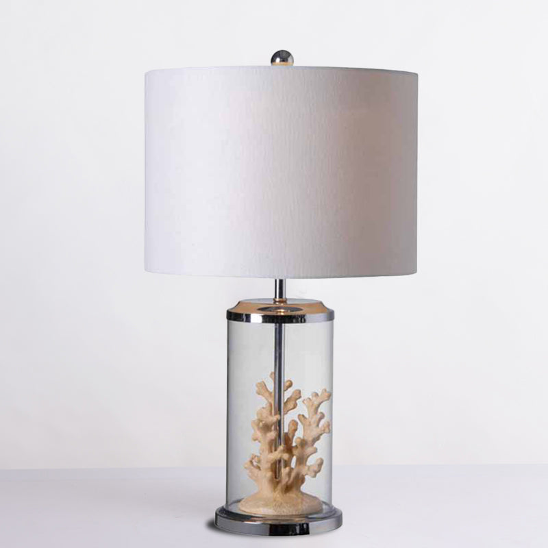 Fabric White Table Light Drum Shaped 1 Bulb Traditional Style Nightstand Lamp for Bedside White Clearhalo 'Lamps' 'Table Lamps' Lighting' 1193589