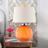 1-Bulb Blown Glass Table Lamp Retro Style Orange Sphere Base Bedroom Table Light with Barrel Fabric Shade Orange Clearhalo 'Lamps' 'Table Lamps' Lighting' 1193609