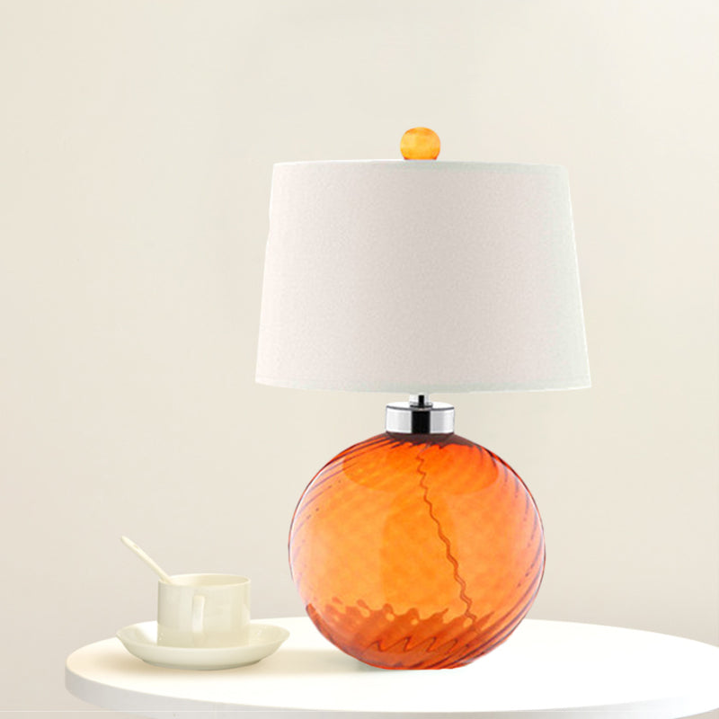 1-Bulb Blown Glass Table Lamp Retro Style Orange Sphere Base Bedroom Table Light with Barrel Fabric Shade Clearhalo 'Lamps' 'Table Lamps' Lighting' 1193610