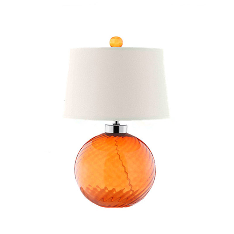 1-Bulb Blown Glass Table Lamp Retro Style Orange Sphere Base Bedroom Table Light with Barrel Fabric Shade Clearhalo 'Lamps' 'Table Lamps' Lighting' 1193611